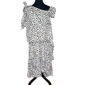 Ulla Johnson silk set ruffled black white floral pleated skirt and blouse SIZE 2